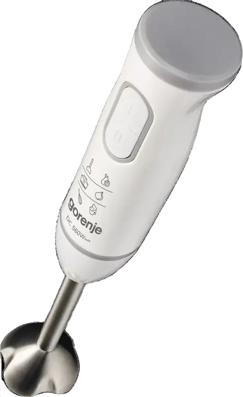 Gorenje HBC564QW Life Collection Hand Blender, 560W DC Motor, Stainless Steel Blending Foot, 2 Speeds with Pulse, Chopper, Whisk, and Beaker, White