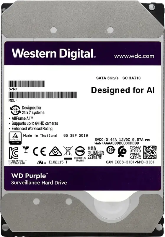 Western Digital WD Purple Pro WD142PURP 14TB 3.5" SATA 6Gb/s 7200 RPM Cache 512MB CMR HDD pentru Supraveghere cu AllFrame AI si OptiNAND