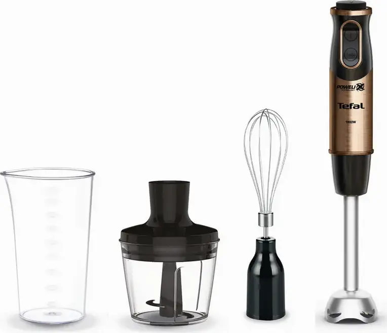 Tefal HB656G10 Quickchef Coppertinto 3-in-1 Hand Blender, 1000W, 20 Speed Levels, Powelix Blade, Stainless Steel, Chopper 500ml, Whisk, Beaker