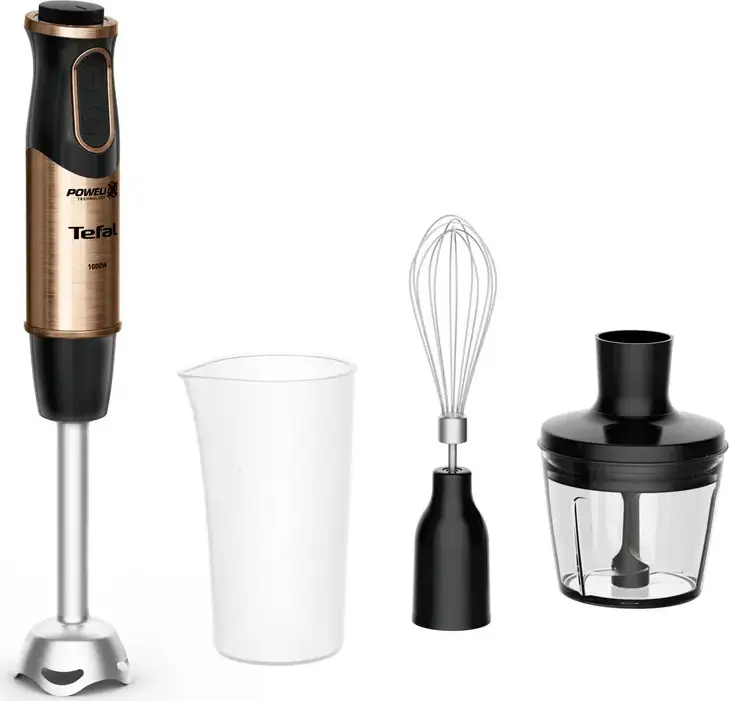Tefal HB656G10 Quickchef Coppertinto 3-in-1 Hand Blender, 1000W, 20 Speed Levels, Powelix Blade, Stainless Steel, Chopper 500ml, Whisk, Beaker