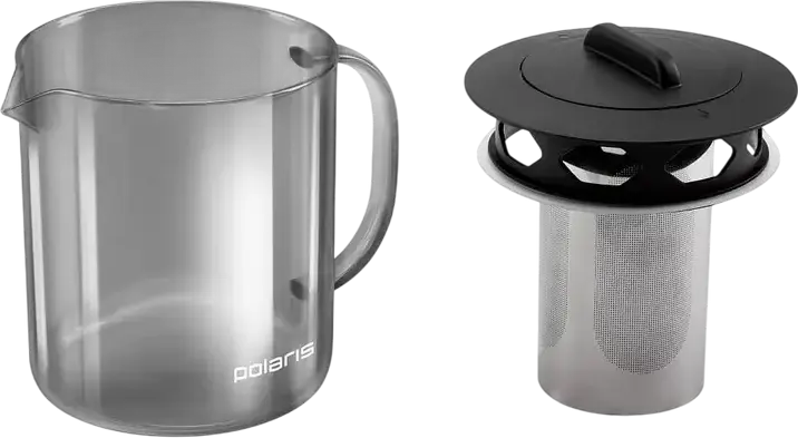 Polaris Graphit-1000TP French Press Tea Maker, 1L Heat Resistant Glass Carafe with Metal Mesh Infuser, Grey