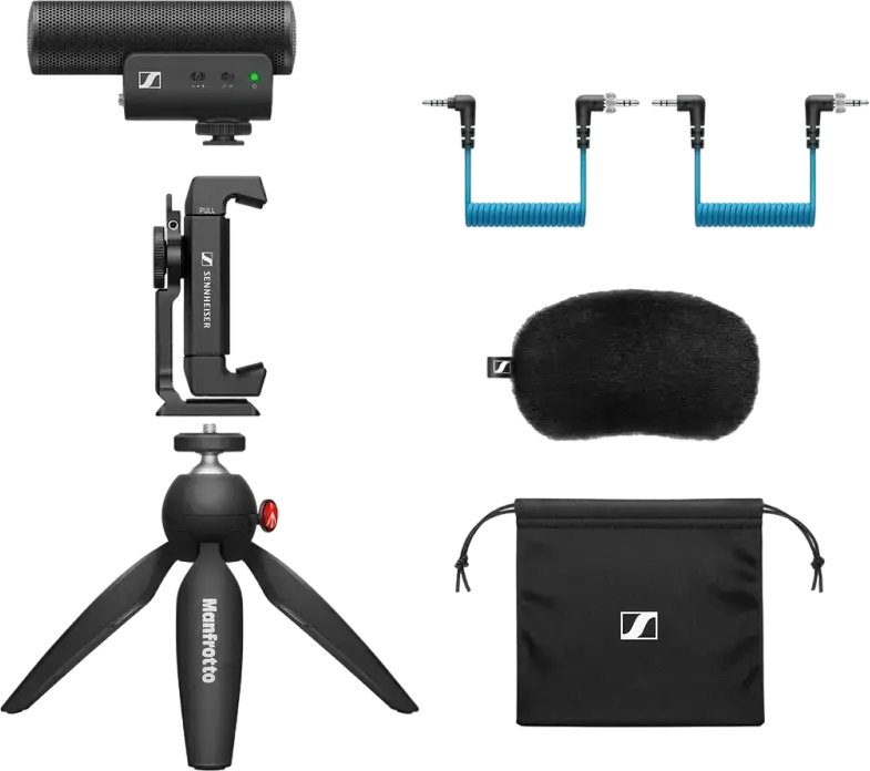 Sennheiser MKE 400 Mobile Kit Compact On-Camera Shotgun Microphone, Supercardioid Condenser, Low-Cut Filter, Headphone Jack, Black with Mini Tripod