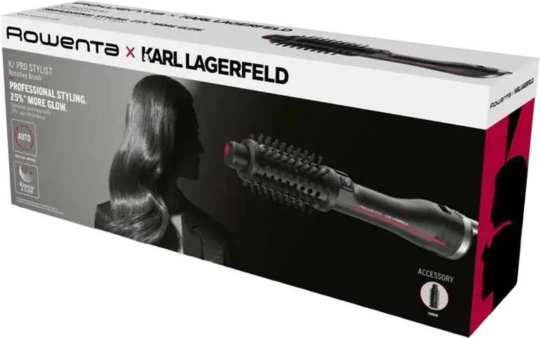 Горячая щетка Rowenta CF961LF0 Karl Lagerfeld K/Pro Stylist, автостайлер 750 Вт с Pro Dual Motion, покрытием Keratin & Glow, ионизацией, 2 насадки