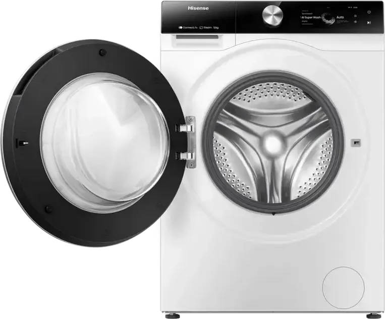 Стиральная машина Hisense WF7S1247BW с фронтальной загрузкой, 12 кг, 1400 об/мин, класс энергопотребления A, AI Super Wash, автодозировка, пар, Wi-Fi, белая