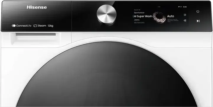 Стиральная машина Hisense WF7S1247BW с фронтальной загрузкой, 12 кг, 1400 об/мин, класс энергопотребления A, AI Super Wash, автодозировка, пар, Wi-Fi, белая