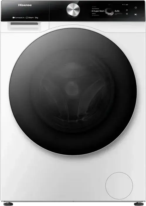 Стиральная машина Hisense WF7S1247BW с фронтальной загрузкой, 12 кг, 1400 об/мин, класс энергопотребления A, AI Super Wash, автодозировка, пар, Wi-Fi, белая