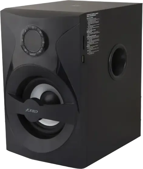 F&D F380X 2.1 Channel Multimedia Speaker System, 54W RMS, Bluetooth NFC USB SD AUX, Digital FM Radio, Wooden MDF Subwoofer with LED Lighting, Black