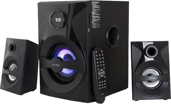 F&D F380X 2.1 Channel Multimedia Speaker System, 54W RMS, Bluetooth NFC USB SD AUX, Digital FM Radio, Wooden MDF Subwoofer with LED Lighting, Black