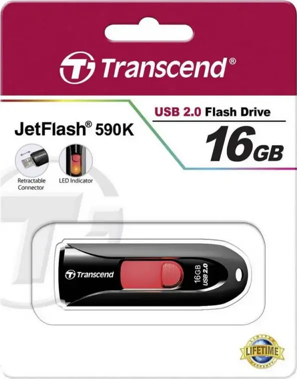 Stick USB Transcend JetFlash 590 USB 2.0, Conector Retractabil fara Capac, Plastic ABS, Indicator LED, Compatibil cu Windows, macOS, Linux
