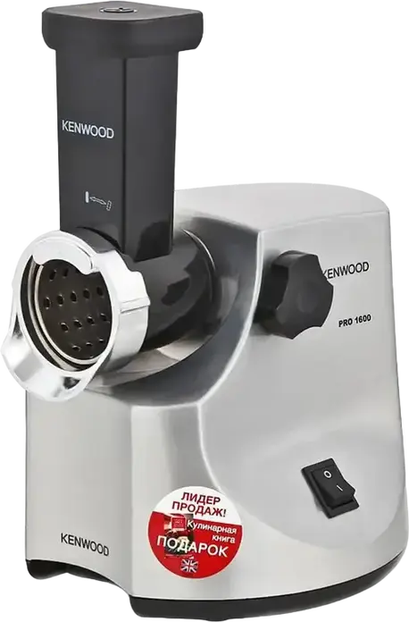 Мясорубка Kenwood MG 516, 1600 Вт, производительность 2 кг/мин, корпус из литого алюминия, 3 решетки, овощерезка с 4 дисками, серебристый