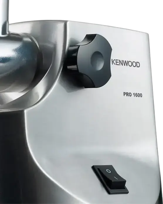 Мясорубка Kenwood MG 516, 1600 Вт, производительность 2 кг/мин, корпус из литого алюминия, 3 решетки, овощерезка с 4 дисками, серебристый