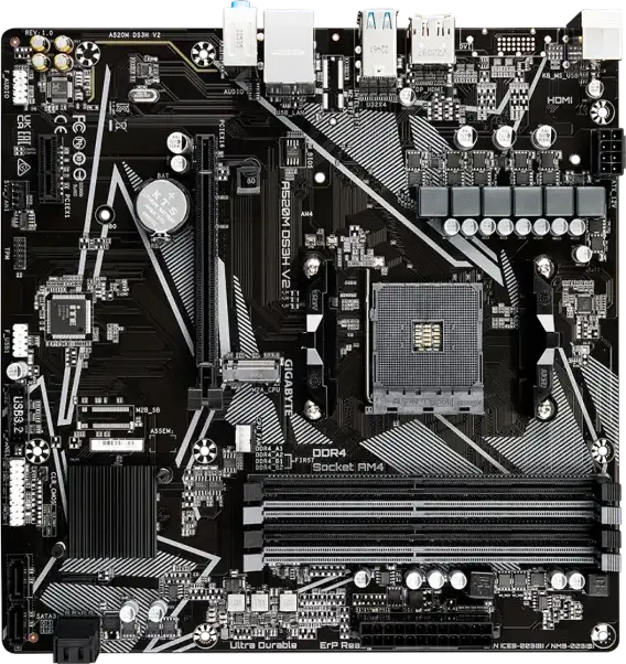 Placa de baza Gigabyte A520M DS3H V2 Micro-ATX, Socket AM4, Chipset AMD A520, DDR4 4733MHz OC, 4x DIMM, M.2 PCIe Gen3, HDMI 2.1, DisplayPort 1.4
