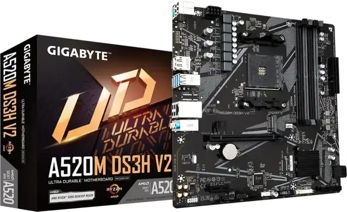 Placa de baza Gigabyte A520M DS3H V2 Micro-ATX, Socket AM4, Chipset AMD A520, DDR4 4733MHz OC, 4x DIMM, M.2 PCIe Gen3, HDMI 2.1, DisplayPort 1.4