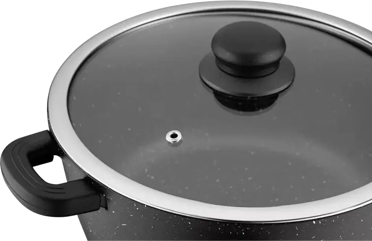 Ardesto AR2424GE Gemini Anzio Cast Aluminum Casserole with Glass Lid, 24 cm, 4.4 L, Non-stick Marble Coating, Induction Compatible, Black