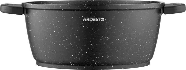 Ardesto AR2424GE Gemini Anzio Cast Aluminum Casserole with Glass Lid, 24 cm, 4.4 L, Non-stick Marble Coating, Induction Compatible, Black