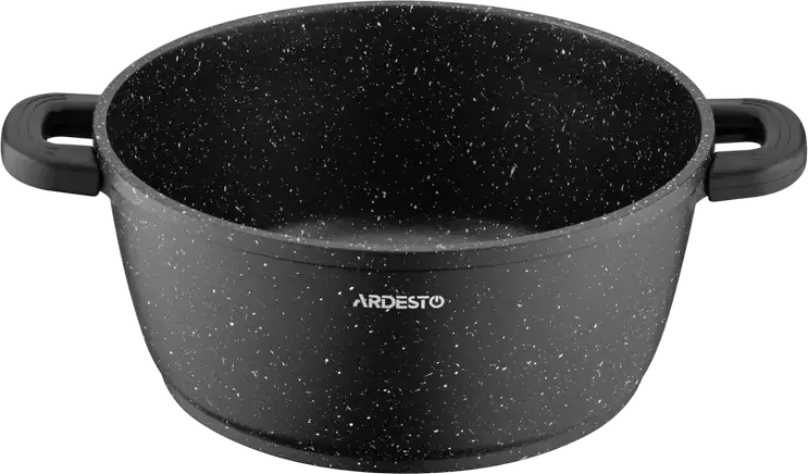 Ardesto AR2424GE Gemini Anzio Cast Aluminum Casserole with Glass Lid, 24 cm, 4.4 L, Non-stick Marble Coating, Induction Compatible, Black