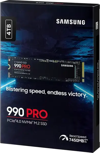 Samsung 990 PRO 4TB M.2 NVMe PCIe Gen 4.0 x4 SSD MZ-V9P4T0BW, Up to 7450MB/s Read, 6900MB/s Write, 3D TLC V-NAND, PS5 Compatible