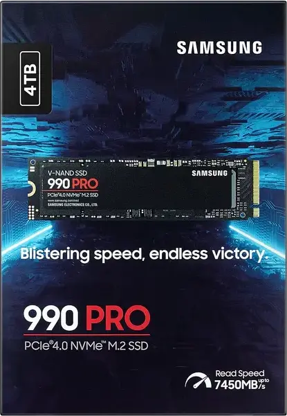 Samsung 990 PRO 4TB M.2 NVMe PCIe Gen 4.0 x4 SSD MZ-V9P4T0BW, Up to 7450MB/s Read, 6900MB/s Write, 3D TLC V-NAND, PS5 Compatible