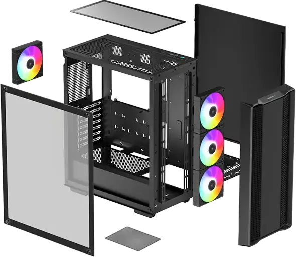 Deepcool CC560 ARGB V2 Midi-Tower PC Case, Black, Tempered Glass, Mesh Front, 4x 120mm ARGB Fans, E-ATX Support, 360mm Radiator Support