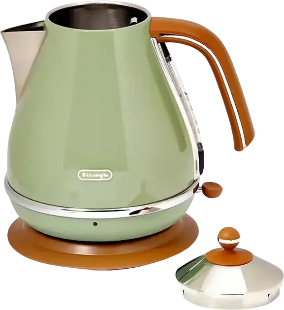 Электрический чайник DeLonghi Icona Vintage KBOV 2001, цвет зеленый, объем 1.7 л, мощность 2000 Вт, нержавеющая сталь AISI 304, поворотное основание 360°, автоотключение