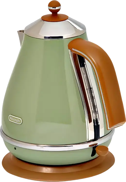 Электрический чайник DeLonghi Icona Vintage KBOV 2001, цвет зеленый, объем 1.7 л, мощность 2000 Вт, нержавеющая сталь AISI 304, поворотное основание 360°, автоотключение