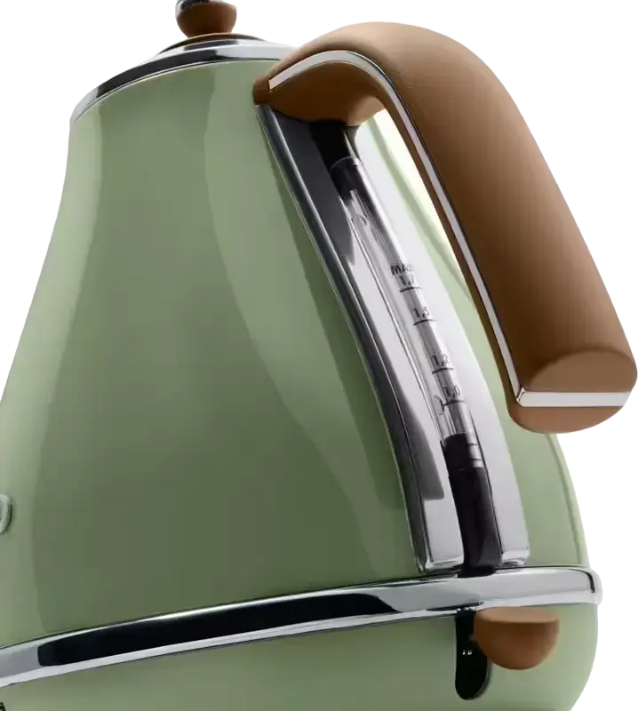 Электрический чайник DeLonghi Icona Vintage KBOV 2001, цвет зеленый, объем 1.7 л, мощность 2000 Вт, нержавеющая сталь AISI 304, поворотное основание 360°, автоотключение