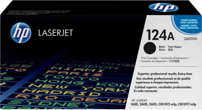 HP 124A (Q6001A) Original Laser Toner Cartridge, Black, Up to 2,000 Page Yield, for Color LaserJet 1600, 2600, 2605, CM1015, CM1017 MFP
