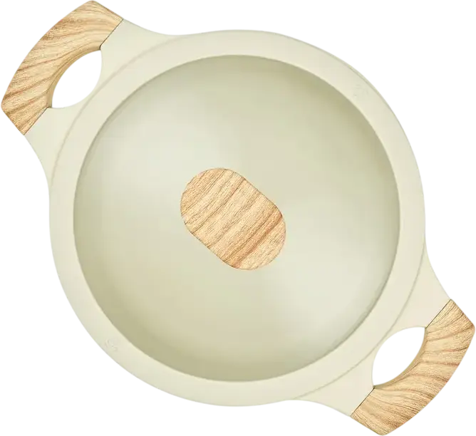 Resto 93801 RAN Aluminum Casserole Pot with Glass Lid, 2.4L, 20cm, Non-stick PFLUON Coating, Wood-effect Handles, Beige