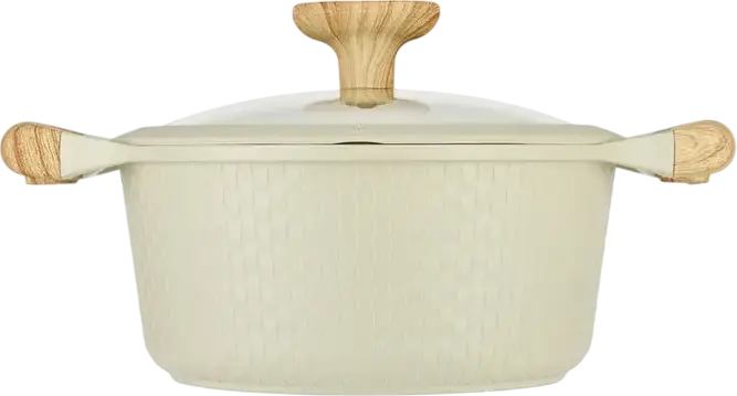 Resto 93801 RAN Aluminum Casserole Pot with Glass Lid, 2.4L, 20cm, Non-stick PFLUON Coating, Wood-effect Handles, Beige