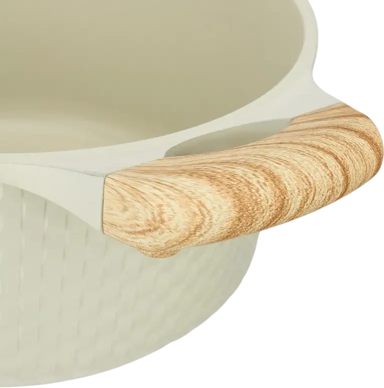 Resto 93801 RAN Aluminum Casserole Pot with Glass Lid, 2.4L, 20cm, Non-stick PFLUON Coating, Wood-effect Handles, Beige