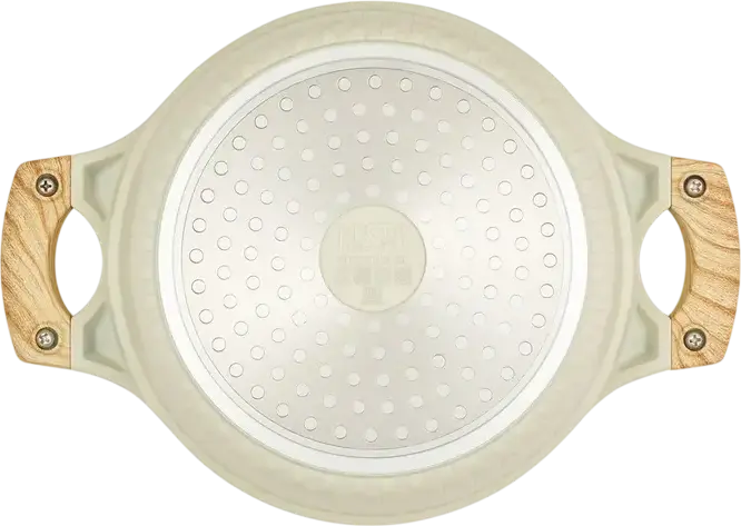 Resto 93801 RAN Aluminum Casserole Pot with Glass Lid, 2.4L, 20cm, Non-stick PFLUON Coating, Wood-effect Handles, Beige