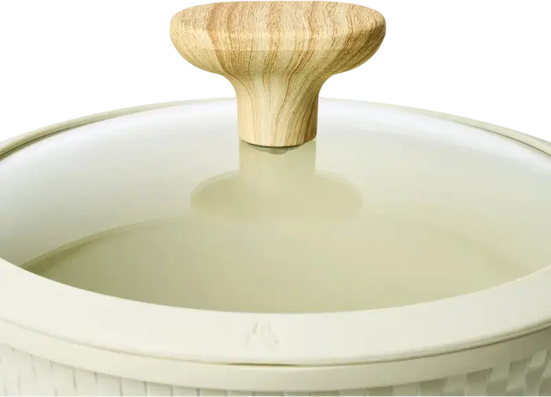 Resto 93801 RAN Aluminum Casserole Pot with Glass Lid, 2.4L, 20cm, Non-stick PFLUON Coating, Wood-effect Handles, Beige