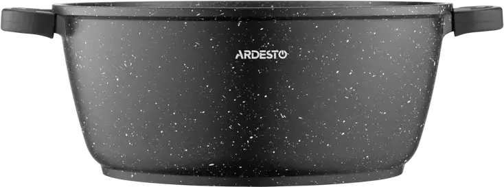 Ardesto AR2426GE Gemini Anzio Cast Aluminum Casserole with Glass Lid, 28 cm, 6.4 L, Non-stick Marble Coating, Induction Compatible, Black