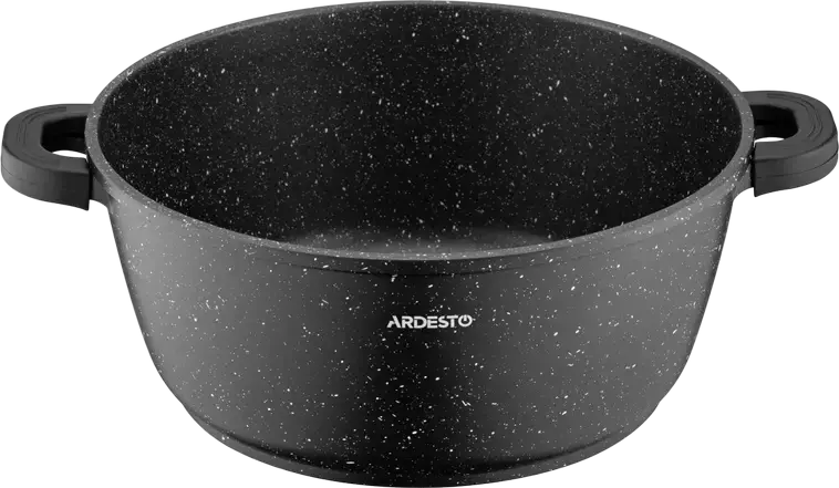 Ardesto AR2426GE Gemini Anzio Cast Aluminum Casserole with Glass Lid, 28 cm, 6.4 L, Non-stick Marble Coating, Induction Compatible, Black