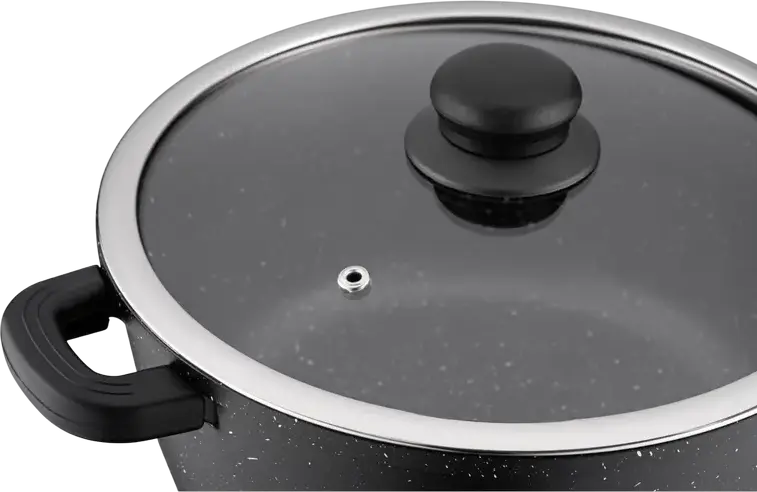Ardesto AR2426GE Gemini Anzio Cast Aluminum Casserole with Glass Lid, 28 cm, 6.4 L, Non-stick Marble Coating, Induction Compatible, Black