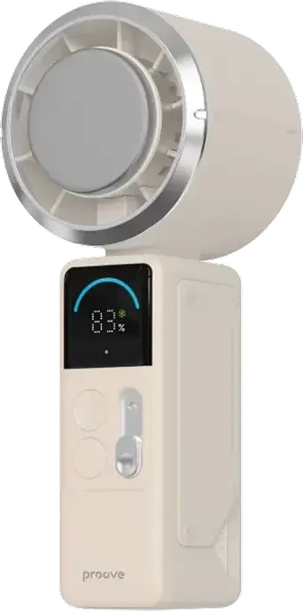 Ventilator Portabil Proove Fresher, Baterie Li-ion 4000mAh, 6W, Incarcare USB Type-C, Ecran LED, Mod de Raci-re, Plastic ABS, Bej