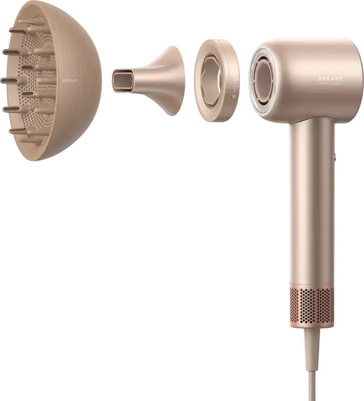 Uscător de păr Dreame Glory Mix AHD18 1600W 110,000 RPM cu Ionizare Negativă, 4 Setări Temperatură, 3 Acsesorii Magnetice, Auriu