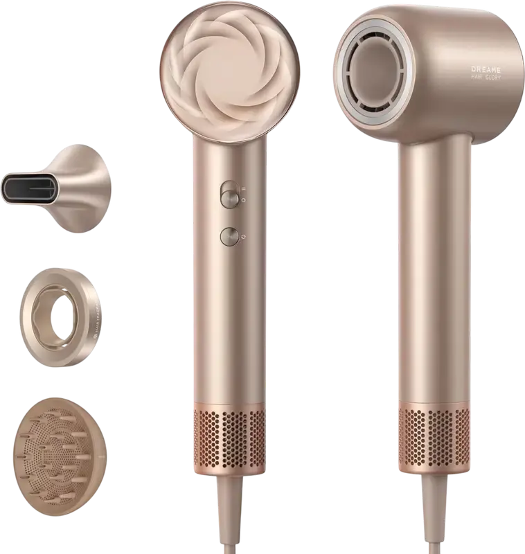 Uscător de păr Dreame Glory Mix AHD18 1600W 110,000 RPM cu Ionizare Negativă, 4 Setări Temperatură, 3 Acsesorii Magnetice, Auriu