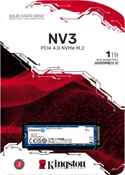 Kingston NV3 M.2 2280 NVMe PCIe 4.0 x4 SSD 1TB SNV3S/1000G 3D NAND Internal Solid State Drive up to 6000MB/s Read and 4000MB/s Write for PC Laptop