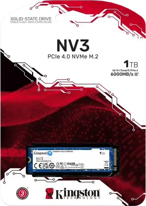 Kingston NV3 M.2 2280 NVMe PCIe 4.0 x4 SSD 1TB SNV3S/1000G 3D NAND Internal Solid State Drive up to 6000MB/s Read and 4000MB/s Write for PC Laptop