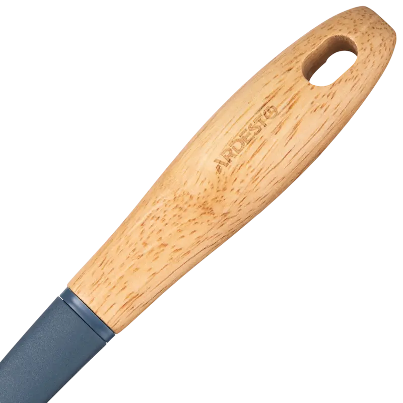 Lingura de gatit Ardesto AR2128PG Midori, din nailon rezistent la caldura cu maner din lemn, Albastru, 35 x 6.5 x 4.4 cm