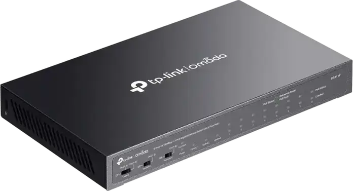Switch Desktop Neadministrat TP-Link DS111P Omada, 8 Porturi PoE+ 10/100Mbps, 3 Porturi Gigabit Uplink, Buget 65W, Transmisie 250m, Carcasă Oțel, Fără Ventilator