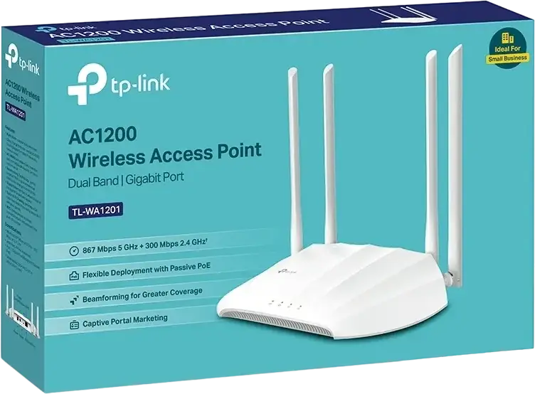 TP-Link TL-WA1201 AC1200 Dual-Band Wireless Access Point, Gigabit Ethernet, MU-MIMO, Beamforming, Passive PoE, Range Extender Mode, White