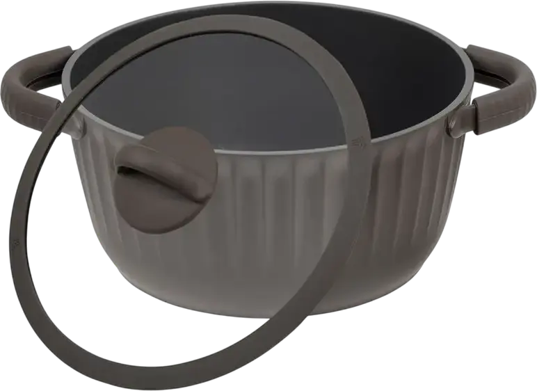 Cratiță RESTO 94005 ASCELLA din Aluminiu cu Strat Non-stick Pfluon Cookmark și Capac de Sticlă, 6.8L, Diametru 28cm, Cafeniu