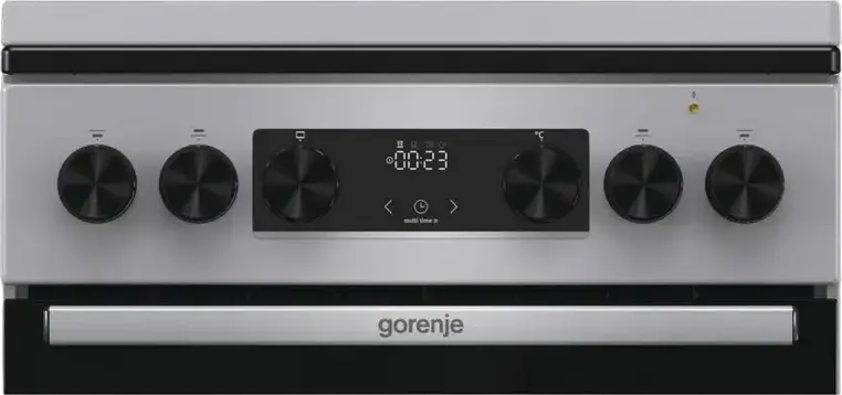 Cuptor Mixt Gorenje GK5C64SH, Plita cu 4 Arzatoare Gaz, Cuptor Electric 62L cu Convectie si Grill, Curatare AquaClean, Gri, Otel Emailat, 50cm
