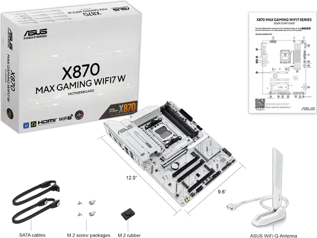 ASUS X870 MAX GAMING WIFI7 W Motherboard AM5 ATX, AMD Ryzen 9000/8000/7000, DDR5 8000+ MT/s, PCIe 5.0, WiFi 7, Bluetooth 5.4, USB4 40Gbps, 3x M.2