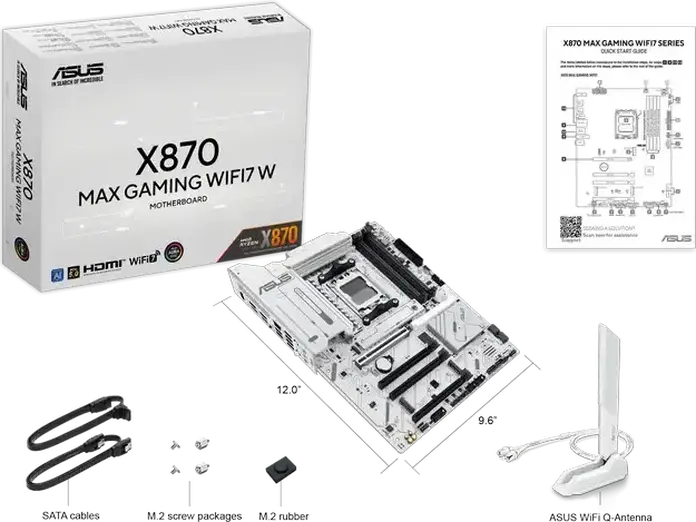 ASUS X870 MAX GAMING WIFI7 W Motherboard AM5 ATX, AMD Ryzen 9000/8000/7000, DDR5 8000+ MT/s, PCIe 5.0, WiFi 7, Bluetooth 5.4, USB4 40Gbps, 3x M.2