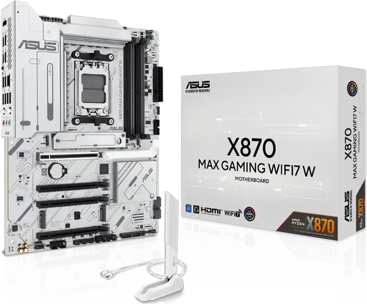 ASUS X870 MAX GAMING WIFI7 W Motherboard AM5 ATX, AMD Ryzen 9000/8000/7000, DDR5 8000+ MT/s, PCIe 5.0, WiFi 7, Bluetooth 5.4, USB4 40Gbps, 3x M.2