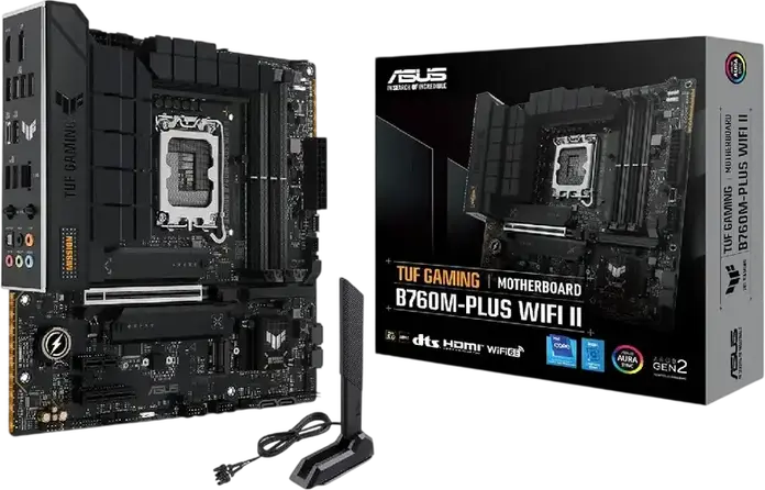 ASUS TUF GAMING B760M-PLUS II Micro-ATX Motherboard LGA1700 Intel B760 DDR5 192GB 7800MHz PCIe 5.0 x16 3x M.2 Slots Realtek 2.5Gb Ethernet