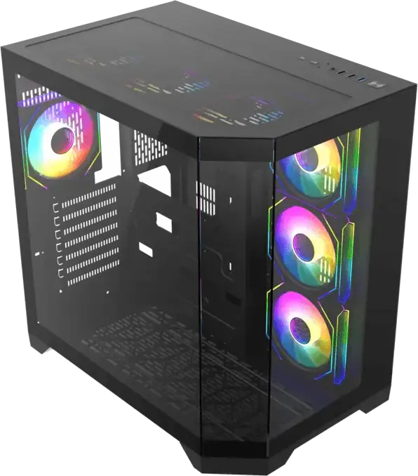 Gamemax HYPE-A Midi-Tower Gaming Case, Black, 270 Degree Panoramic Tempered Glass, 4x120mm ARGB Fans, ATX/Micro ATX/Mini-ITX, ARGB PWM Hub & Remote